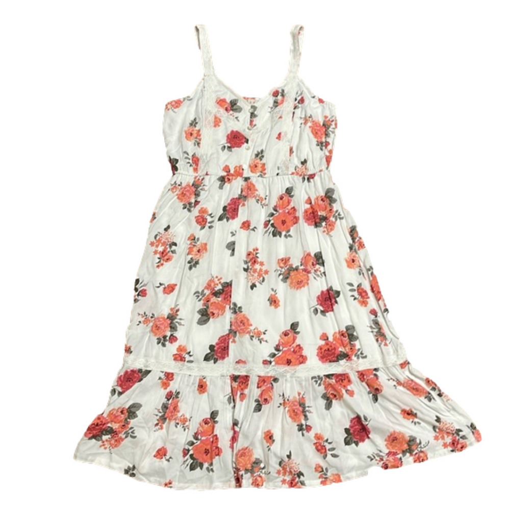 Harlow & Rose Floral Boho Peasant Sleeveless Lace Adorned Maxi Dress Size M